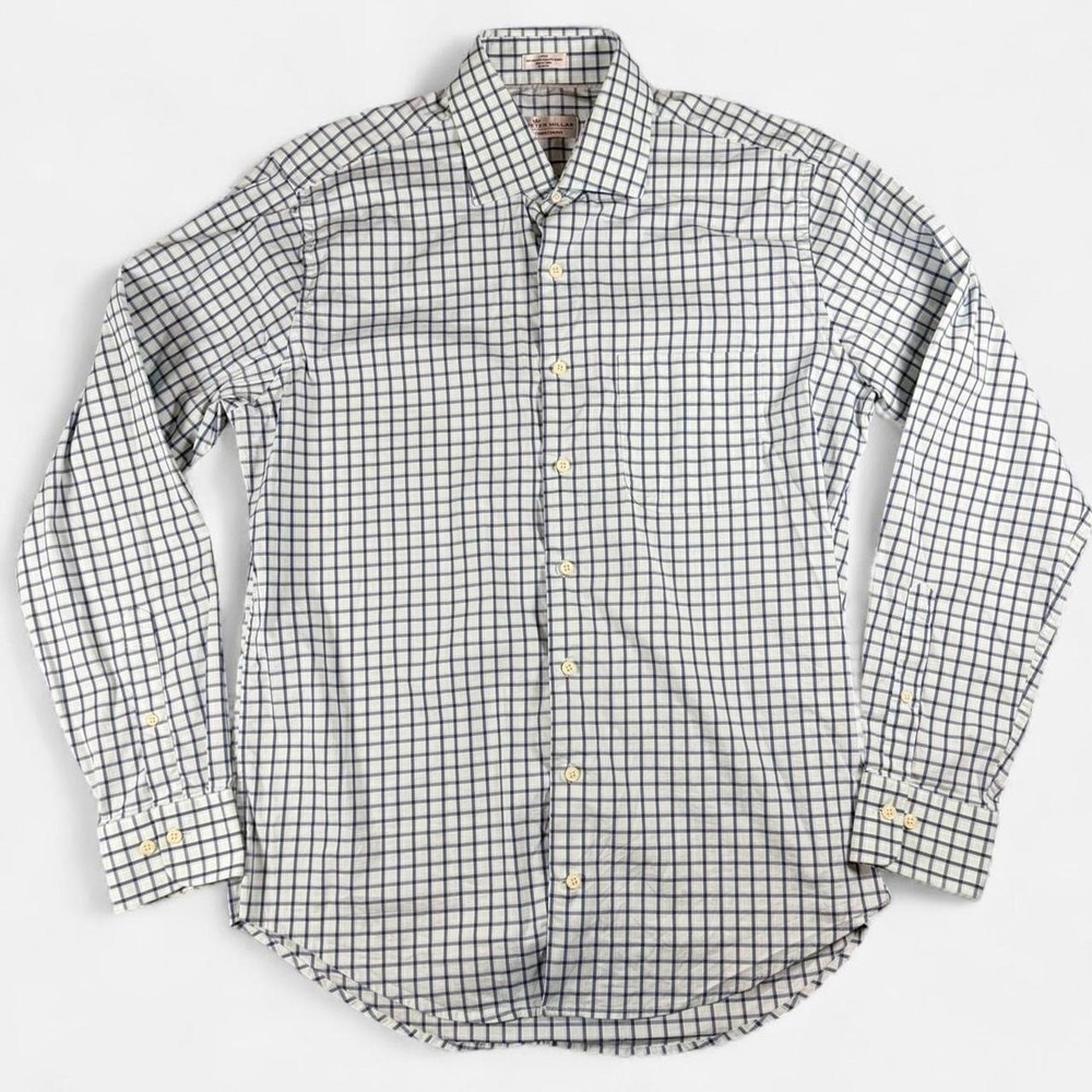 Peter Millar Crown Comfort Light Green Grid Long Sleeve Button Up Size L